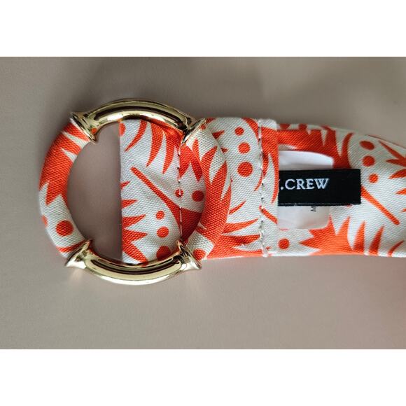EUC J. Crew 100% Cotton Orange White 1.75" Fabric Belt Gold Ring Buckle  S - M - Picture 7 of 7